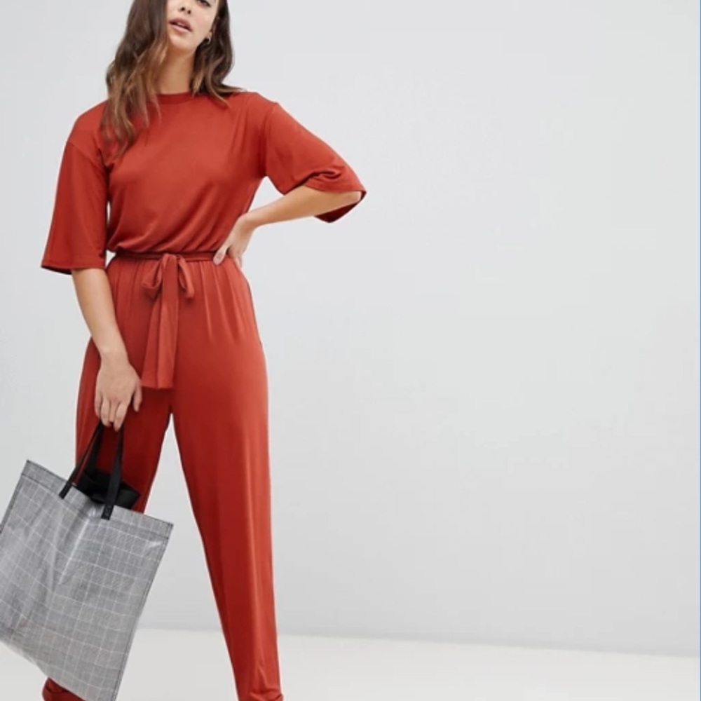 ASOS DESIGN t-shirt jumpsuit with tie waist